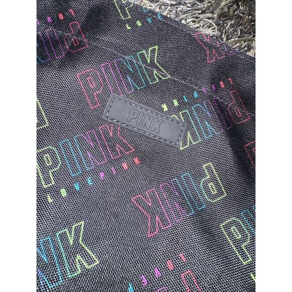 NWT PINK Victoria Secret Black Multi Color Logo Zipper Closure Large Tote NEW - Picture 5 of 7